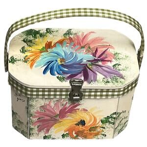 Vintage Vicki Jean wood purse Box. Hand Painted Flowers - Signed